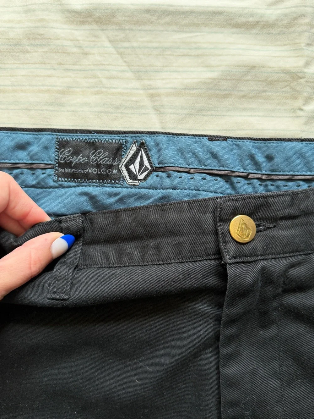 Volcom black frickin chino distressed shorts size 34”